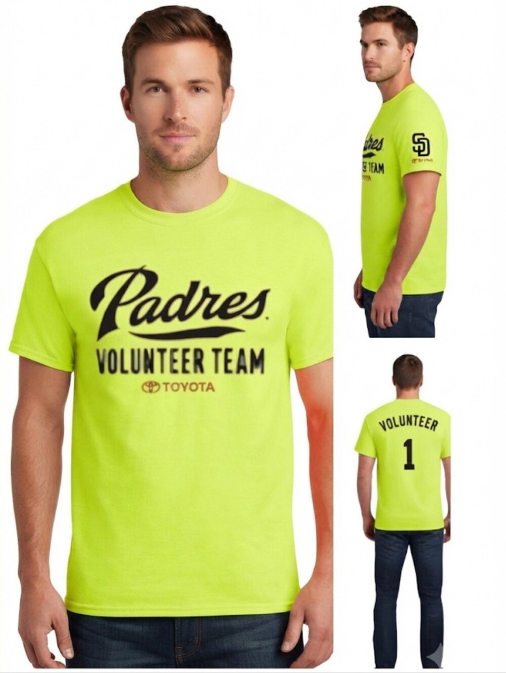 San Diego Padres Neon Yellow 2015 Volunteer T-shirt Collectable Size Large